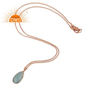 Venta caliente chapado en oro rosa Natural Aqua Calcedonia piedra preciosa colgante collar joyería personalizada para mujeres regalo para ella - Product Image 3
