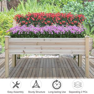 Jardinière surélevée en bois à deux niveaux grande capacité 45x45 avec pieds, pour légumes, fleurs et herbes - Product Image 5