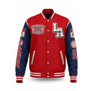 เสื้อแจ็คเก็ตวาร์ซิตี้ Los Angeles Vs Everybody สีแดงกรมท่า ดีไซน์ปักตัวอักษร สำหรับผู้ชาย สไตล์ Preppy แบบเสื้อเบสบอล - Product Image 2