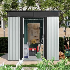 Abri de jardin en métal blanc et noir de 1,83 m x 1,52 m avec fenêtre et plaque transparente pour jardin et pelouse - Product Image 6