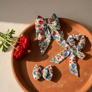 Floral Cotton Durable Hair <b>Clips</b> Scrunchie Set for Girls Kids Suits Wedding Party <b>Bow</b> Accessories Handmade Hair Styling Gift - Product Image 3