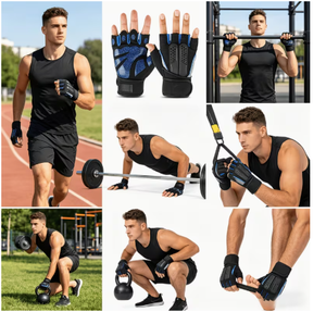 Unisex Half Finger Gym <b>Gloves</b> PU Leather Adjustable Wrist Strap <b>Weight</b> Lifting Fitness Workout Anti Slip Grip Unisex gym workout - Product Image 5