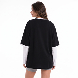 100% Cotton Double Layer T Shirt Ladies Boxy Tee <b>Top</b> Oversized Long Sleeve T-Shirts Women Custom Embroidered Dual Sleeve Tee - Product Image 2