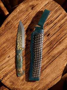 Cuchillo utilitario de acero de Damasco SHARP POINT TRADES con hoja de punta curva, mango de madera y funda de cuero, 6.7 pulgadas de longitud total, grado DIY - Product Image 2