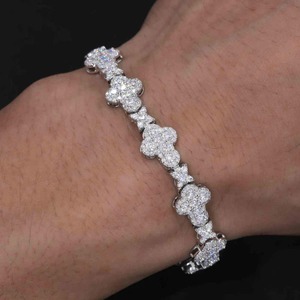 Pulsera Personalizable de Plata de Ley 925 con Baño de Rodio, Diseño de Cruz y Estrella, Estilo Cubano, con Moissanita, 10mm, 8tcw, Joyería Hip Hop - Product Image 1