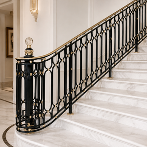 Barandilla de escalera ovalada negra y dorada con poste decorativo, balaustrada interior de lujo para escaleras de mármol - Product Image 2