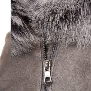 Custom Women's Shearling <b>Coat</b> <b>With</b> <b>Fur</b> Trim Hood And Cuffs Zipper Closure Winter Warm Jacket Suede <b>Leather</b> Full Sleeve OEM - Product Image 6
