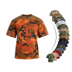 Camiseta de Manga Corta con Camuflaje, Cuello Redondo, para Trabajo al Aire Libre, con Bolsillo en la Manga, de Algodón, Corte Holgado, Transpirable, para Verano - Product Image 1