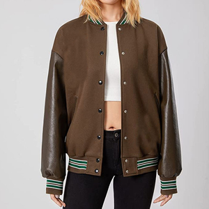 Custom Women's <b>Winter</b> Quilted Varsity <b>Jackets</b> with Genuine <b>Leather</b> Detail Eco-Friendly Half Sleeves Pocket Detail Custom Sizes - Product Image 3