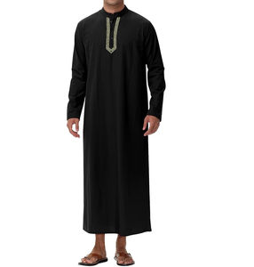 Nouvelles Thobes Élégantes en Coton avec Broderie Personnalisée Longueur Ras du Sol pour Robes Islamiques de Dubaï, Turques et Qatariennes - Product Image 1