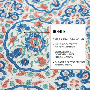 Bata de algodón con estampado artesanal, estilo kimono, larga, azul floral, para descansar, con lazo en la cintura y bolsillos, ligera - Product Image 4