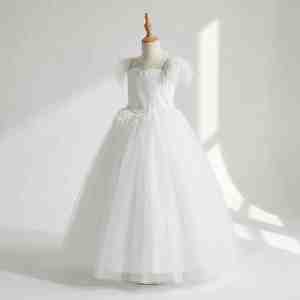 Nouvelle arrivée Robe de soirée princesse à bretelles en plumes de haute qualité pour filles de 8 à 12 ans - Product Image 2