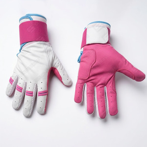 Guantes de Bateo de Béisbol de Cuero Premium Rosa y Blanco para Jugadores Adultos con Agarre Profesional y Ajuste Flexible - Product Image 1