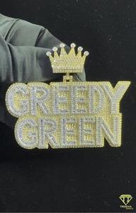Pendentif Couronne Personnalisée « Greedy Green » Effet Diamant Chaîne Hip Hop Bijou de Luxe Personnalisé Cadeau - Product Image 4