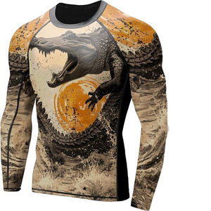 Camiseta Deportiva de Manga Larga para Hombre, Color Morado, con Estampado de Peces Koi, Ajustada, de Secado Rápido, para Artes Marciales, Deportes y Entrenamiento Físico - Product Image 3