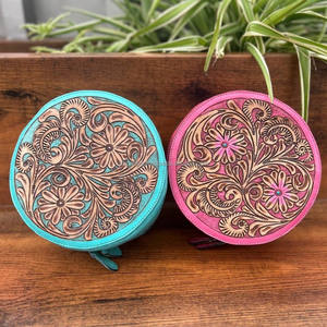 Nouvel arrivage de boîte de rangement cosmétique de maquillage élégant en cuir repoussé à la main, boîte de rangement de salle de bain vanité couleur turquoise - Product Image 4