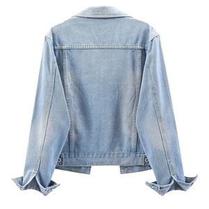 Chaqueta vaquera de talla grande para mujer, chaqueta vaquera rasgada de color sólido, abrigos informales recortados, chaqueta vaquera transpirable auténtica para mujer - Product Image 2