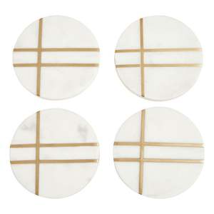 CROSS LINE BRASS INLAY Classic Eco-Friendly Set of 4 <b>Marble</b> <b>Coasters</b> White & Gold Natural and <b>Marble</b> Made in India - Product Image 4
