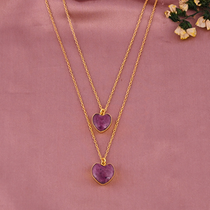Collar de Plata de Ley Chapado en Oro de Doble Capa con Gema de Rubí Natural en Forma de Corazón, Moderno, para Mujer - Product Image 2