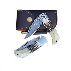 Cuchillo Plegable de Acero de Damasco de Grado Industrial Profesional Pak Enterprises con Mango de Asta de Ciervo y Hoja de Punta Caída Personalizable OEM - Product Image 6