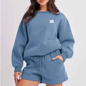 Conjunto de Sudadera y Pantalón Corto para Mujer, 100% Algodón, Estilo Casual, Manga Larga, Ecológico, Transpirable, para Uso Diario y Fines de Semana - Product Image 2