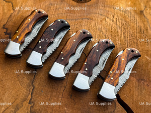 UA Supplies Damascus Steel Back Lock Folding <b>Knife</b> Handmade Wooden <b>Handle</b> Razor Sharp Factory Direct Best Prices Low MOQs OEM - Product Image 2
