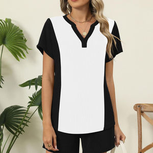 Ensemble de survêtement 2 pièces pour femme, motif vintage, été, décontracté, t-shirt et short, 100% coton, coupe classique, style ringer - Product Image 4