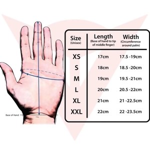 Gants de moto unisexes en cuir à doigts entiers avec fermeture auto-agrippante pour l'été - Guide des tailles et des mesures - Product Image 1