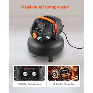 Compresor de Aire Portátil de 1.7HP con Tanque de 6 Galones, 2.3CFM a 90PSI, Presión Máxima de 150PSI, Incluye Kit de 12 Accesorios - Product Image 2