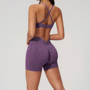 Conjunto de Shorts de Yoga Ligeros con Logotipo Frontal, 2 Piezas, Ropa Deportiva, Secado Rápido, Cintura Elástica, Largo hasta la Rodilla - Product Image 3