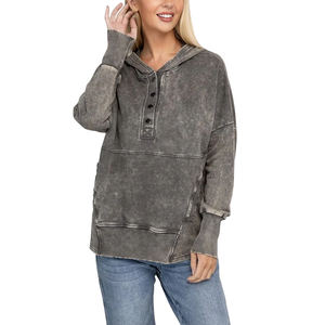 Sudadera con capucha holgada de hombros caídos para mujer en oferta, sudadera de alta calidad con forro polar grueso en color liso. - Product Image 1