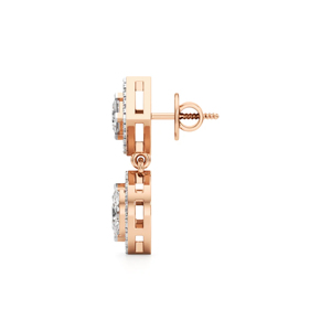 Boucles d'oreilles pendantes en or rose et diamants, coupe princesse, géométriques, bijoux de luxe pour femmes, bijoux de mariage - Product Image 3