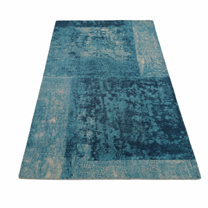 Tapis artisanal en laine vert sarcelle et bleu à motif médaillon, tapis décoratif pour salon - Product Image 2
