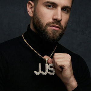 Collar Unisex de Plata de Ley 925 Chapado en Oro de 14k con Diamante Moissanita y Letra de Rapero, Colgante Personalizable de Alta Calidad - Product Image 2