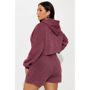 Conjunto de Sudadera con Capucha y Pantalones Cortos Vintage para Mujer, de Alta Calidad, Lavado, Liso, Personalizable, Ropa Deportiva Informal - Product Image 5