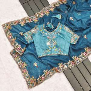 ส่าหรีผ้าไหมแบบพรีเมี่ยมที่มีงานปักลายและงานปักเลื่อมจำนวนมากได้รับความนิยมมากที่สุด - Product Image 2