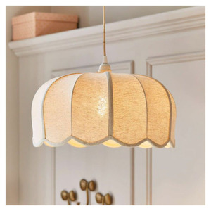 Suspension en tissu festonné Japandi Wabi-Sabi, lampe suspendue en lin beige naturel, luminaire de plafond créatif en forme de dôme pour salle à manger - Product Image 1