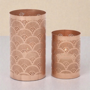 <b>Copper</b> Cylinder Candle Holders With Scallop Pattern Heat Resistant Home Decoration - Product Image 1