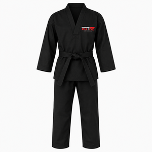 OUTDO ENTERPRISES Uniforme de Taekwondo Unisexe en Coton Noir Coupe Classique Logo Avant Durable Taille Adulte Uniforme de Taekwondo - Product Image 1
