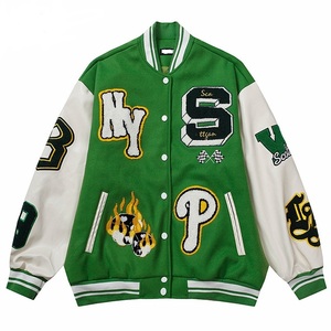 Veste universitaire verte pour homme avec patch brodé, style preppy, col rabattu, pour l'automne - Product Image 5