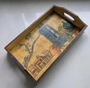 Plateau en bois imprimé motif Jardin Zen, design apaisant, pour la décoration de spa et de bien-être, plateau de service en gros - Product Image 1