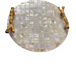 Bandejas de servicio artesanales de madera con incrustaciones de madreperla para decoración de bodas, decoración de eventos, regalos de regalo, Ramadán del Golfo de madera - Product Image 1