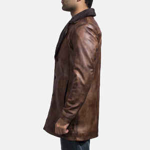 Manteaux en fausse fourrure pour hommes, manteau long en cuir véritable avec doublure en fausse fourrure, col rabattu, simple boutonnage, décontracté, hiver - Product Image 2