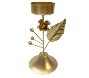 Porte-bougie chauffe-plat en métal doré fleur rose avec bougeoir votif en verre fini or métallique - Product Image 3