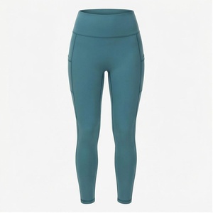 Leggings de yoga taille haute pleine longueur avec poches, couleur unie, sans couture, extensibles dans quatre directions, en Spandex et Polyester, vêtements de sport pour femmes - Product Image 1