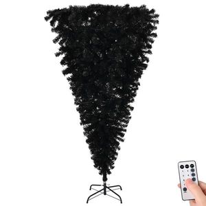 Albero di Natale Artificiale Pre-Illuminato da 6 Piedi, Invertito, Nero, con 250 Luci Viola e Decorazioni di Zucca e Teschio - Product Image 2