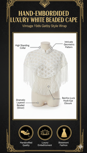 Capa de Hombro con Flecos de Perlas Blancas de Lujo para Mujer, Vestido de Noche para Boda, Fiesta, Chal Bordado - Product Image 6