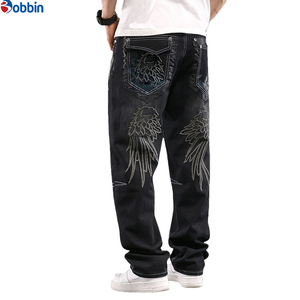 Pantalones Vaqueros para Hombre con Logotipo Personalizado OEM, Jeans de Mezclilla Bordados de Cintura Media, Tejidos, Ecológicos, de Alta Calidad, Estilo Hip Hop - Product Image 2
