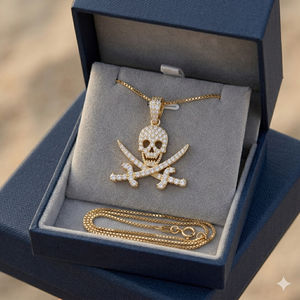 Collier Pendentif Unisexe en Or 10K Plaqué, Crâne de Pirate Personnalisé avec Épées Entrecroisées, Diamants de Laboratoire Vintage, Bijoux Hip Hop, Breloques - Product Image 4