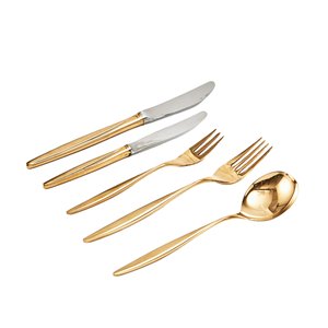 Ensemble de couverts modernes en acier inoxydable doré, finition miroir haute brillance, couteau, fourchette, cuillère pour mariage, table de réception, hôtel, restaurant. - Product Image 1